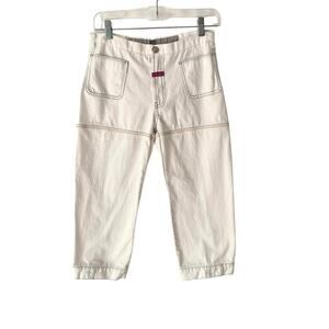 Marithe Francois Girbaud White Denim Capri Cropped Rainbow Embroidered Jeans 27